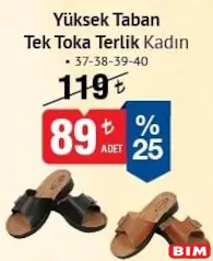 Yüksek Taban Tek Toka Terlik Kadın Yüksek Taban Tek Toka Terlik Kadın - BİM'de 89,00 TL