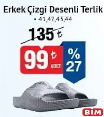 Erkek Çizgi Desenli Terlik Erkek Çizgi Desenli Terlik - BİM'de 99,00 TL