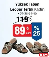 Yüksek Taban Leopar Terlik Kadın Yüksek Taban Leopar Terlik Kadın - BİM'de 89,00 TL