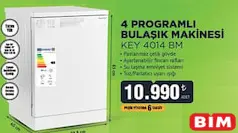 Keysmart KEY 4014 BM 4 Programlı Bulaşık Makinesi Keysmart KEY 4014 BM 4 Programlı Bulaşık Makinesi - BİM'de 10.990,00 TL