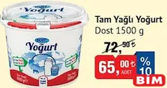 Dost Tam Yağlı Yoğurt 1500 g - BİM'de 65,00 TL
