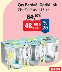 Chef's PlusÇay Bardağı Optikli 6'lı 115 cc - BİM'de 48,00 TL