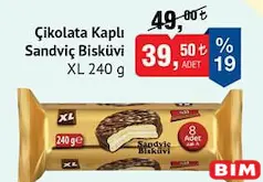 XL Çikolata Kaplı Sandviç Bisküvi 240 g - BİM'de 39,50 TL