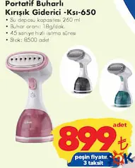 Kiwi KSI-650 Portatif Buharlı Kırışık Giderici - ŞOK'da 899,00 TL