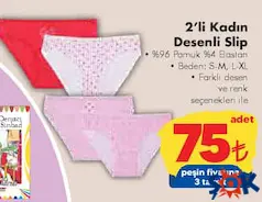 2'li Kadın Desenli Slip Külot - ŞOK'da 75,00 TL