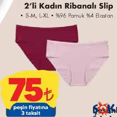 2'li Kadın Ribanalı Slip Külot - ŞOK'da 75,00 TL