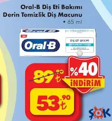 Oral-B Diş Eti Bakımı Derin Temizlik Diş Macunu 65 ml - ŞOK'da 53,90 TL