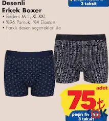 Desenli Erkek Boxer - ŞOK'da 75,00 TL