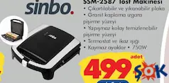 Sinbo SSM-2587 Tost Makinesi - ŞOK'da 499,00 TL