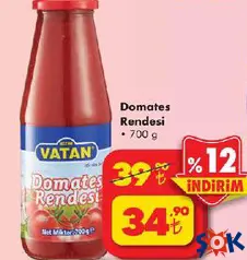 Vatan Domates Rendesi 700 g - ŞOK'da 34,90 TL
