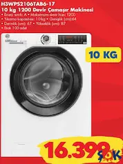 Hoover H3WPS2106TAB6-17 10 kg 1200 Devir Çamaşır Makinesi - ŞOK'da 16.399,00 TL
