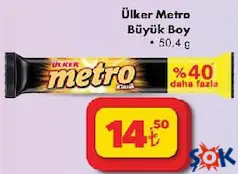 Ülker Metro Büyük Boy Çikolata 50.4 g - ŞOK'da 14,50 TL
