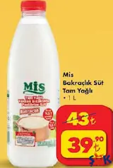 Mis Bakraçlık Süt Tam Yağlı 1 L - ŞOK'da 39,90 TL