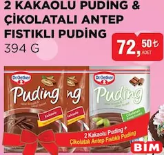 Dr. Oetker 2 Kakaolu Puding&Çikolatalı Antep Fıstıklı Puding 394 g - BİM'de 72,50 TL