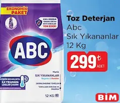 ABC Sık Yıkananlar Toz Deterjan 12 kg - BİM'de 299,00 TL