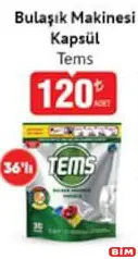 Tems Bulaşık Makinesi Kapsülü Tableti 36'lı - BİM'de 120,00 TL