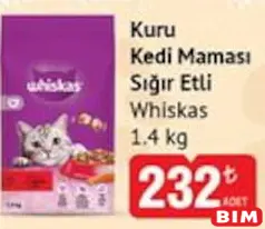Whiskas Kuru Kedi Maması Sığır Etli1,4 kg - BİM'de 232,00 TL
