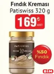 Patiswiss Fındık Kreması 320 g - BİM'de 169,00 TL