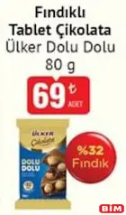 Ülker Dolu Dolu Fındıklı Tablet Çikolata 80 g - BİM'de 69,00 TL
