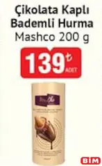 Mashco Çikolata Kaplı Bademli Hurma 200 g - BİM'de 139,00 TL
