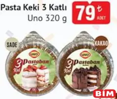Uno Pasta Keki 3 Katlı 320 g - BİM'de 79,00 TL