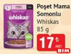 Whiskas Poşet Mama Somonlu Yaş Kedi Maması 85 g - BİM'de 17,00 TL
