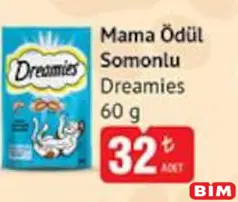 Dreamies Kedi Ödül Maması Somonlu 60 g - BİM'de 32,00 TL