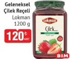 Lokman Geleneksel Çilek Reçeli 1200 g Lokman Geleneksel Çilek Reçeli 1200 g - BİM'de 120,00 TL