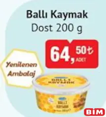 Dost Ballı Kaymak 200 g Dost Ballı Kaymak 200 g - BİM'de 64,50 TL