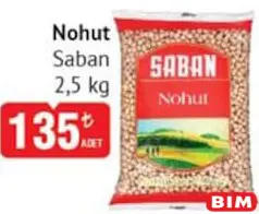 Saban Nohut 2,5 kg Saban Nohut 2,5 kg - BİM'de 135,00 TL
