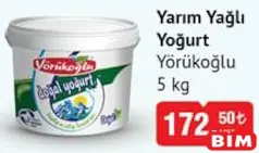 Yörükoğlu Yarım Yağlı Yoğurt 5 kg Yörükoğlu Yarım Yağlı Yoğurt 5 kg - BİM'de 172,50 TL