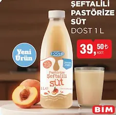 Dost Şeftalili Pastörize Süt 1 l Dost Şeftalili Pastörize Süt 1 l - BİM'de 39,50 TL