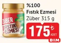 Züber %100 Fıstık Ezmesi 315 g Züber %100 Fıstık Ezmesi 315 g - BİM'de 175,00 TL