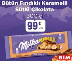 Milka Bütün Fındıklı Karamelli Sütlü Çikolata 300 g Milka Bütün Fındıklı Karamelli Sütlü Çikolata 300 g - BİM'de 99,00 TL