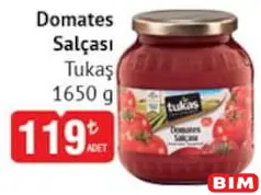 Tukaş Domates Salçası 1650 g Tukaş Domates Salçası 1650 g - BİM'de 119,00 TL