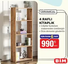 Ceramical 4 Raflı Kitaplık 54x155 cm - BİM'de 990,00 TL