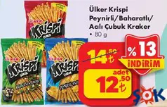 Ülker Krispi Peynirli/Baharatlı/Acılı Çubuk Kraker 80 g - ŞOK'da 12,50 TL