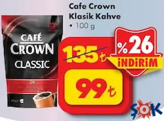 Cafe Crown Classic Kahve 100 gr - ŞOK'da 99,00 TL