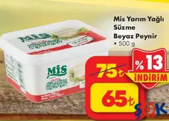 Mis 500 gr Yarım Yağlı Süzme Taze Beyaz Peynir - ŞOK'da 65,00 TL