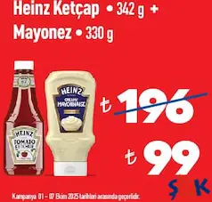 Heinz Ketçap 342 gr +Mayonez 330 g - ŞOK'da 99,00 TL