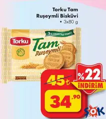 Torku Tam Ruşeymli Sade Bisküvi 240 gr - ŞOK'da 34,90 TL