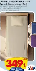 Cotton Collecxtion Tek Kişilik Pamuk Saten Çarşaf Seti - ŞOK'da 349,00 TL