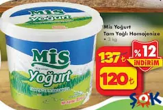 Mis Tam Yağlı Homojenize Yoğurt 3 kg - ŞOK'da 120,00 TL