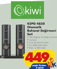 Kiwi KSPG-4850 2'li Işıklı Otomatik Pilli Baharat Öğütücü - ŞOK'da 449,00 TL