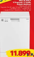 Altus AL 434 P 4 Programlı Bulaşık Makinesi - ŞOK'da 11.899,00 TL