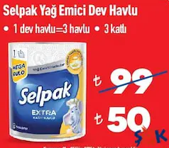 Selpak Extra 1=3 Yağ Emici Mega Rulo Kağıt Havlu - ŞOK'da 50,00 TL