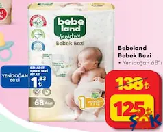 Bebeland Sensitive 1 Numara Midi 68'li Bebek Bezi - ŞOK'da 125,00 TL