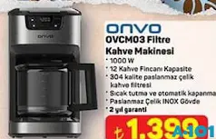Onvo 0VCM03 Filtre Kahve Makinesi - A101'de 1.399,00 TL