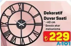 Dekoratif Duvar Saati 40 cm - A101'de 229,00 TL