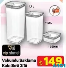 Vip Ahmet Vakumlu Saklama Kabı Seti 3'lü - A101'de 149,00 TL